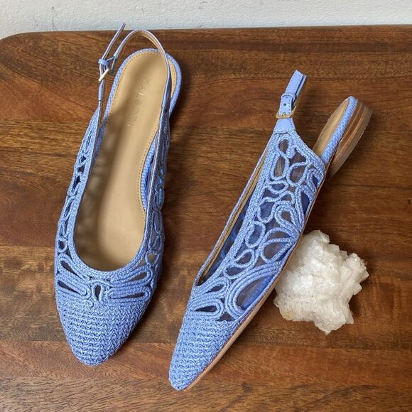 Talbots Light Blue Crochet Slingback Flats - Picture 1 of 10